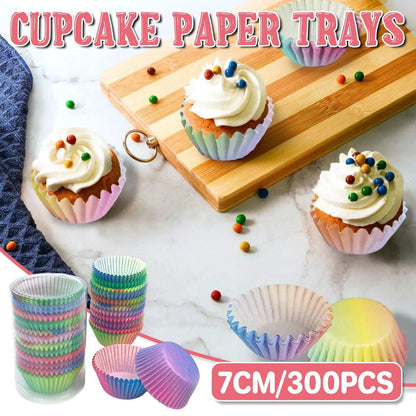 300pcs Gradient Colour Cupcake Paper Cases Baking Moulds Muffin Liners Set V528-CAKE-PAPER-HOLDER-300PCS-471335