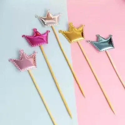 Happy Birthday Acrylic Cake Topper Cake Decoration Golden Silver Party - Colourful-Crown V528-CAKE-TOPPER-5PS-COLOURFUL-CROWN