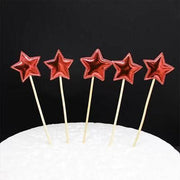Happy Birthday Acrylic Cake Topper Cake Decoration Golden Silver Party - Red-Star V528-CAKE-TOPPER-5PS-RED-STAR