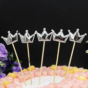 Happy Birthday Acrylic Cake Topper Cake Decoration Golden Silver Party - Silver-Crown V528-CAKE-TOPPER-5PS-SILVER-CROWN