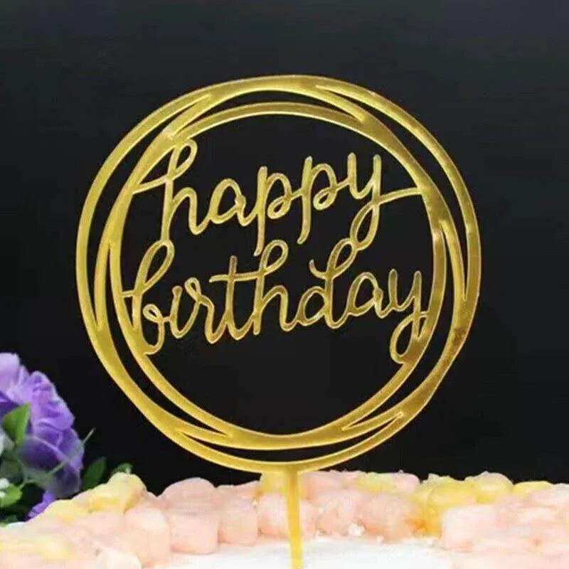 Happy Birthday Acrylic Cake Topper Cake Decoration Golden Silver Party - Silver-Crown V528-CAKE-TOPPER-5PS-SILVER-CROWN