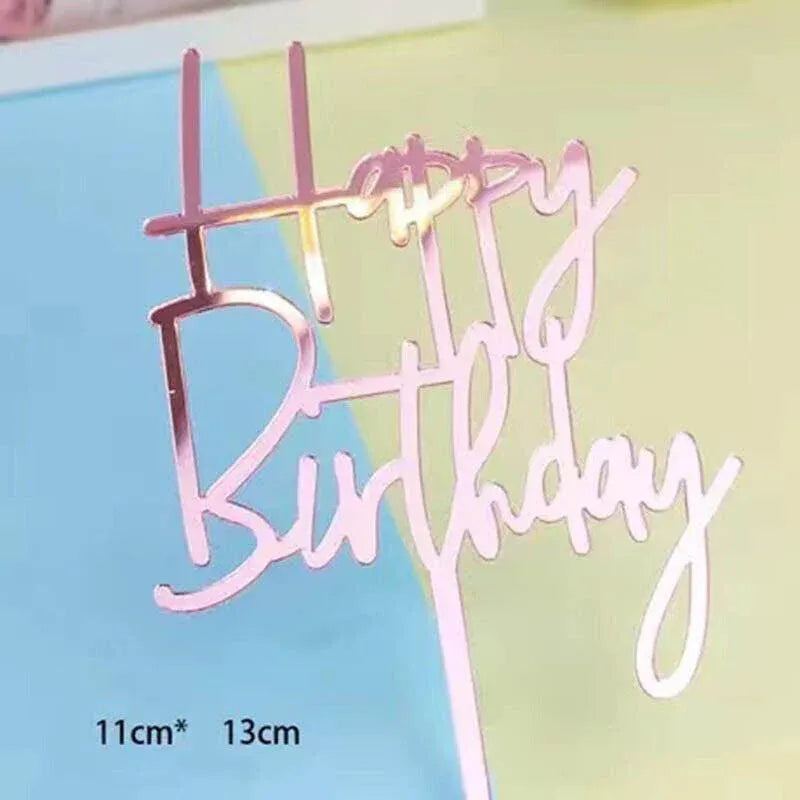 Happy Birthday Acrylic Cake Topper Cake Decoration Golden Silver Party - Gold-Heart V528-CAKE-TOPPER-5PSGOLD-HEART