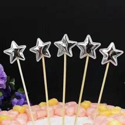 Happy Birthday Acrylic Cake Topper Cake Decoration Golden Silver Party - Silver-Star V528-CAKE-TOPPER-5PSSILVER-STAR