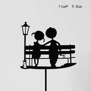 Happy Birthday Acrylic Cake Topper Cake Decoration Golden Silver Party - Black-Street lamp couple V528-CAKE-TOPPERBLACKCOUPLE-1104