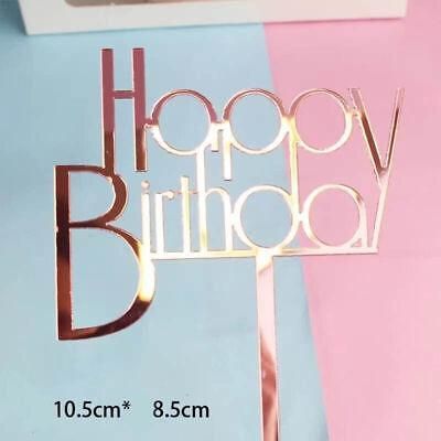 Happy Birthday Acrylic Cake Topper Cake Decoration Golden Silver Party - Rose Gold-Birthday (B) V528-CAKE-TOPPERROSEGOLD-2001