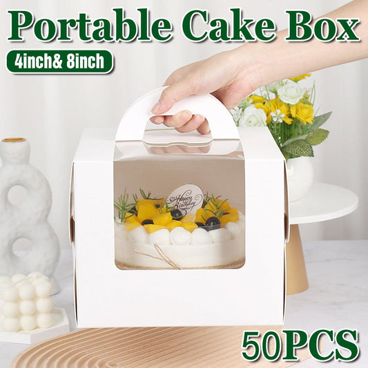 50pcs Portable Cake Boxes with Open Window for Birthday Party Cake Packaging - 4inch V528-CAKEBOX-4-50PCS-688708