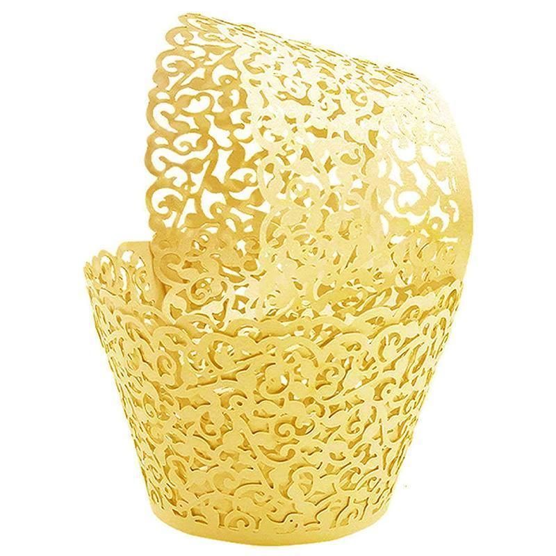 25pcs Laser Cut Cupcake Wrappers Wedding Party Baking Decorations in 8 Colours - Yellow V528-CAKECUP-GOLD-25PCS-74969