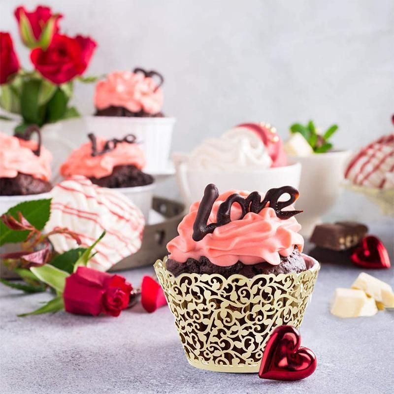 25pcs Laser Cut Cupcake Wrappers Wedding Party Baking Decorations in 8 Colours - Yellow V528-CAKECUP-GOLD-25PCS-74969