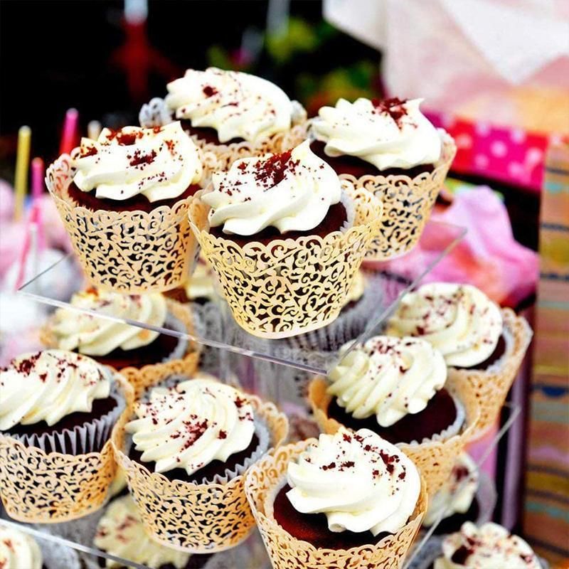 25pcs Laser Cut Cupcake Wrappers Wedding Party Baking Decorations in 8 Colours - Yellow V528-CAKECUP-GOLD-25PCS-74969