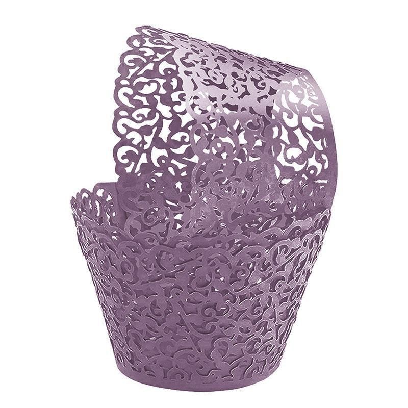 25pcs Laser Cut Cupcake Wrappers Wedding Party Baking Decorations in 8 Colours - Light Purple V528-CAKECUP-LIGHTPURPLE-25PCS-48117
