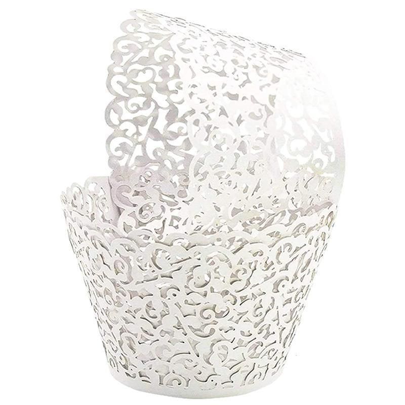 25pcs Laser Cut Cupcake Wrappers Wedding Party Baking Decorations in 8 Colours - White V528-CAKECUP-WHITE-25PCS-10461
