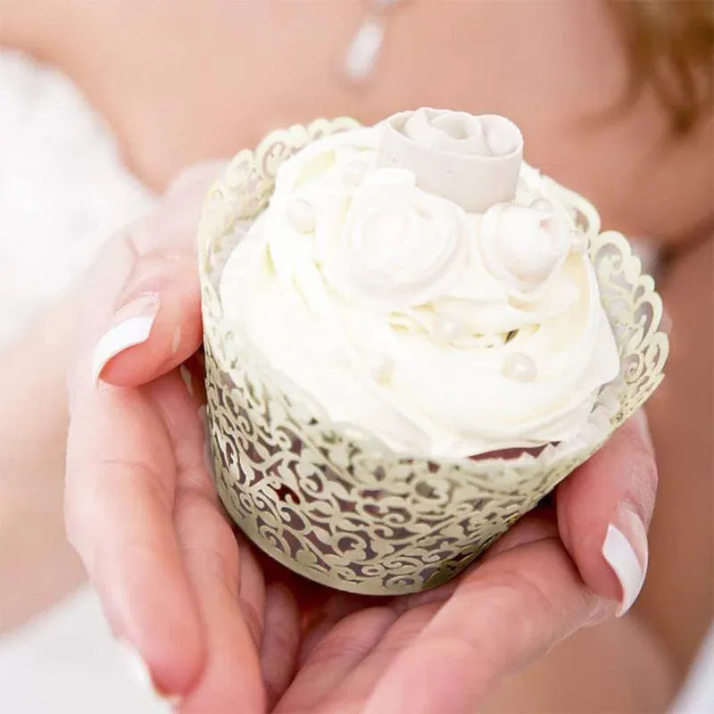 25pcs Laser Cut Cupcake Wrappers Wedding Party Baking Decorations in 8 Colours - White V528-CAKECUP-WHITE-25PCS-10461