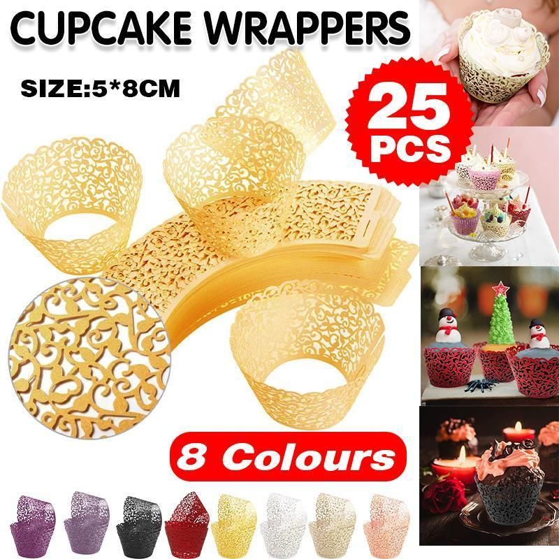 25pcs Laser Cut Cupcake Wrappers Wedding Party Baking Decorations in 8 Colours - White V528-CAKECUP-WHITE-25PCS-10461