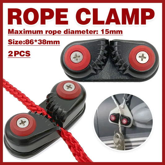 Rope Clamp Set 2PCS Aluminum Alloy Black Clip Plate Sailboat Kayak Canoe Outdoor V528-CAM-CLEATS-2PC-744757