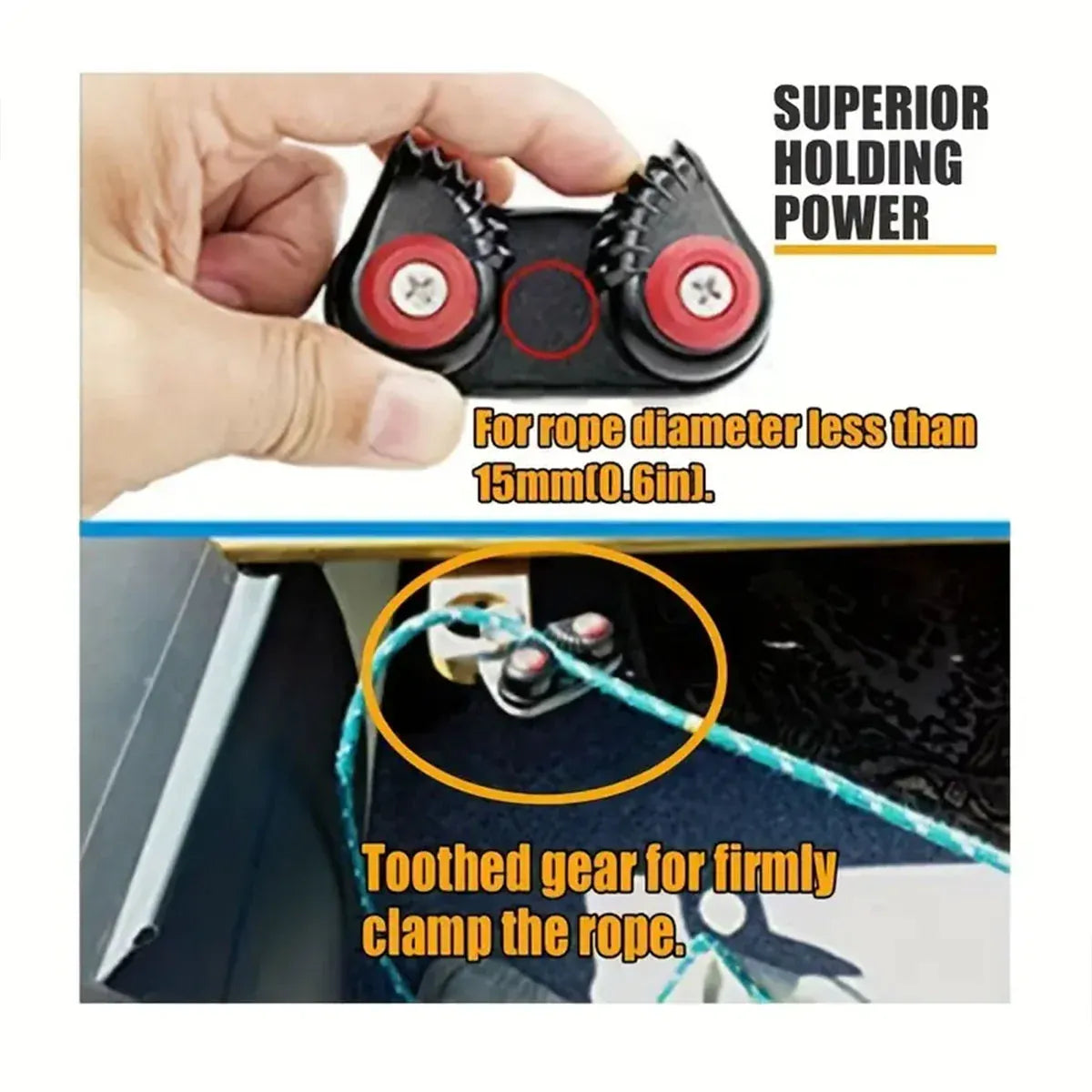 Rope Clamp Set 2PCS Aluminum Alloy Black Clip Plate Sailboat Kayak Canoe Outdoor V528-CAM-CLEATS-2PC-744757