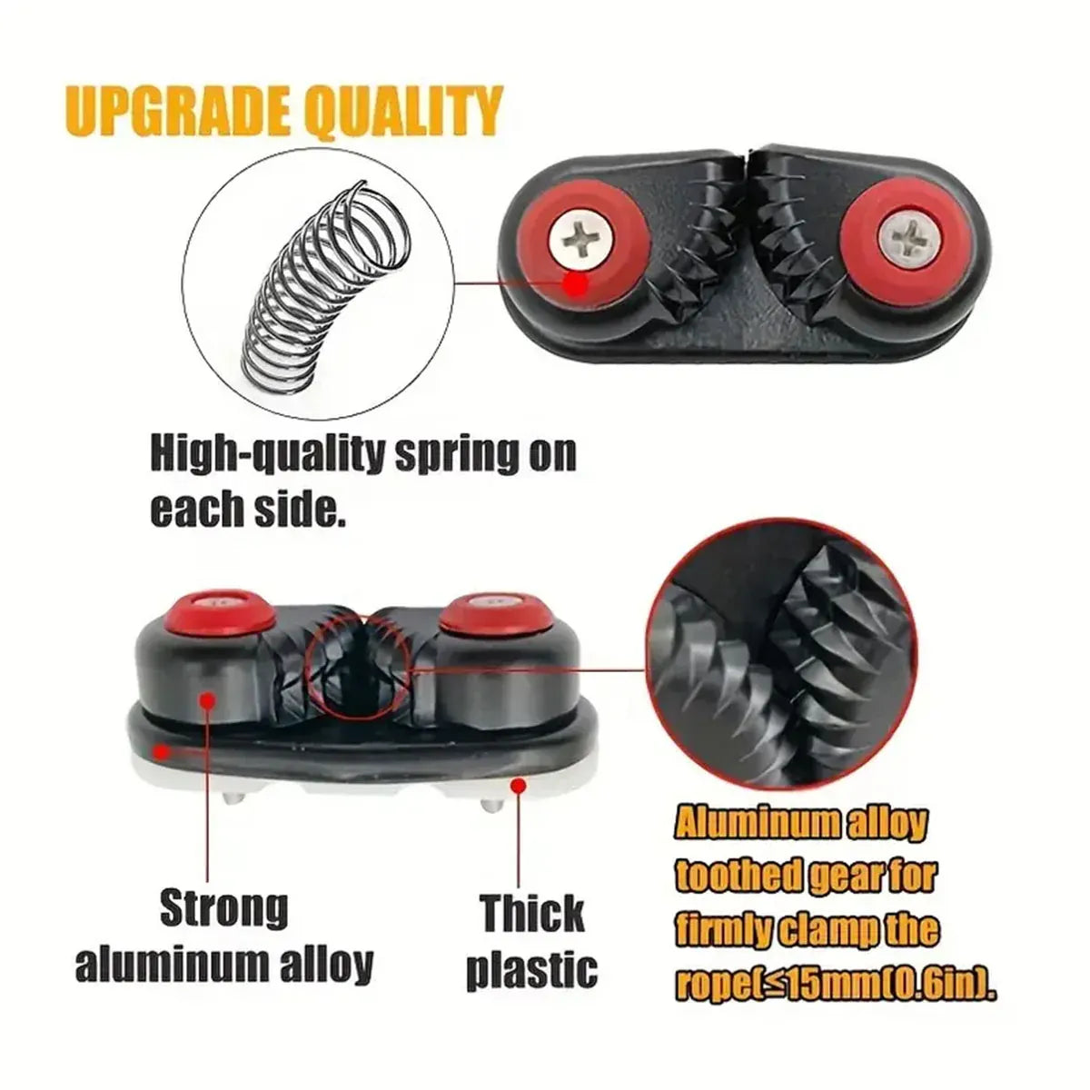 Rope Clamp Set 2PCS Aluminum Alloy Black Clip Plate Sailboat Kayak Canoe Outdoor V528-CAM-CLEATS-2PC-744757