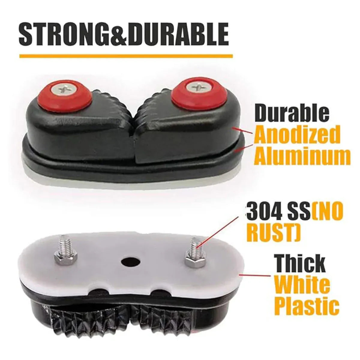 Rope Clamp Set 2PCS Aluminum Alloy Black Clip Plate Sailboat Kayak Canoe Outdoor V528-CAM-CLEATS-2PC-744757