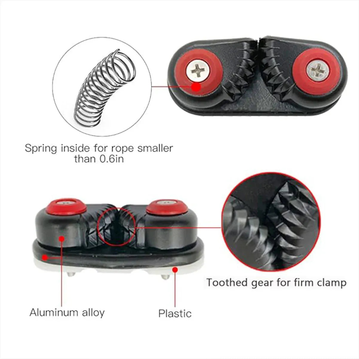 Rope Clamp Set 2PCS Aluminum Alloy Black Clip Plate Sailboat Kayak Canoe Outdoor V528-CAM-CLEATS-2PC-744757