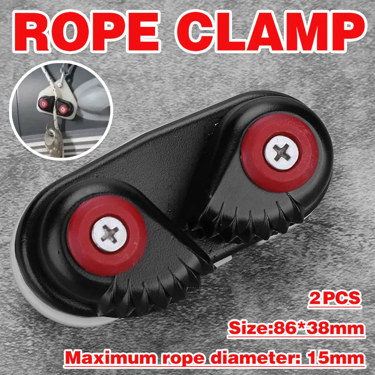 Rope Clamp Set 2PCS Aluminum Alloy Black Clip Plate Sailboat Kayak Canoe Outdoor V528-CAM-CLEATS-2PC-744757