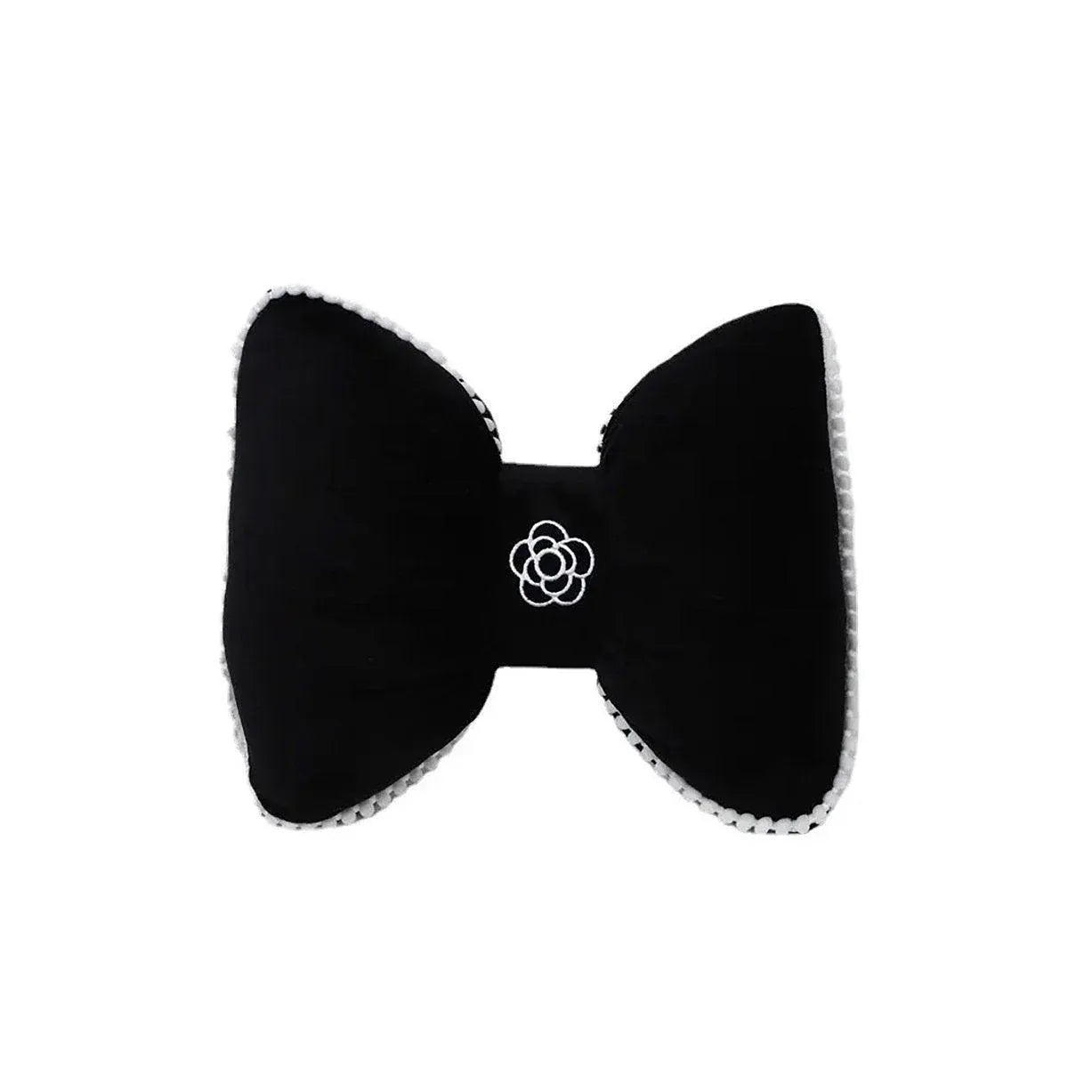 Black Bowknot Neck Pillow Plush Bow Tie Soft Plush Car Headrest Waist Support - Headrest V528-CAMELLIA-HEADREST-943564