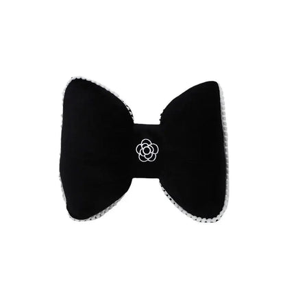 Black Bowknot Neck Pillow Plush Bow Tie Soft Plush Car Headrest Waist Support - Headrest V528-CAMELLIA-HEADREST-943564