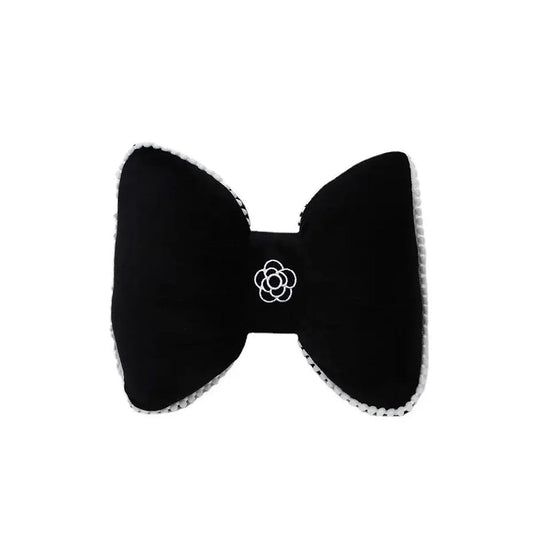 Black Bowknot Neck Pillow Plush Bow Tie Soft Plush Car Headrest Waist Support - Headrest V528-CAMELLIA-HEADREST-943564