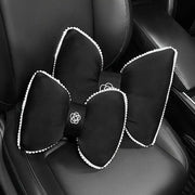 Black Bowknot Neck Pillow Plush Bow Tie Soft Plush Car Headrest Waist Support - Headrest V528-CAMELLIA-HEADREST-943564