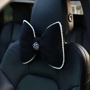 Black Bowknot Neck Pillow Plush Bow Tie Soft Plush Car Headrest Waist Support - Headrest V528-CAMELLIA-HEADREST-943564