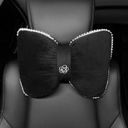 Black Bowknot Neck Pillow Plush Bow Tie Soft Plush Car Headrest Waist Support - Headrest V528-CAMELLIA-HEADREST-943564