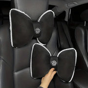 Black Bowknot Neck Pillow Plush Bow Tie Soft Plush Car Headrest Waist Support - Headrest V528-CAMELLIA-HEADREST-943564