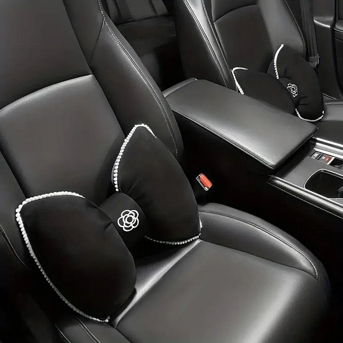 Black Bowknot Neck Pillow Plush Bow Tie Soft Plush Car Headrest Waist Support - Headrest V528-CAMELLIA-HEADREST-943564