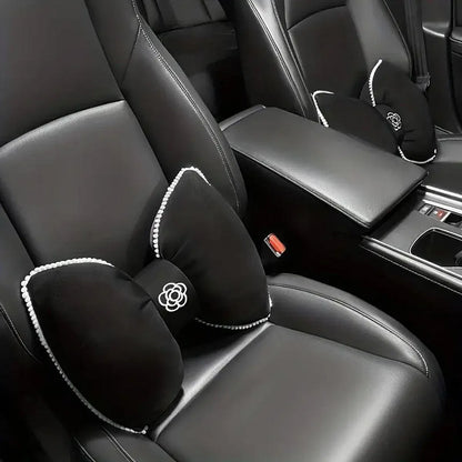 Black Bowknot Neck Pillow Plush Bow Tie Soft Plush Car Headrest Waist Support - Headrest V528-CAMELLIA-HEADREST-943564