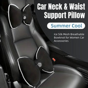 Black Bowknot Neck Pillow Plush Bow Tie Soft Plush Car Headrest Waist Support - Headrest V528-CAMELLIA-HEADREST-943564