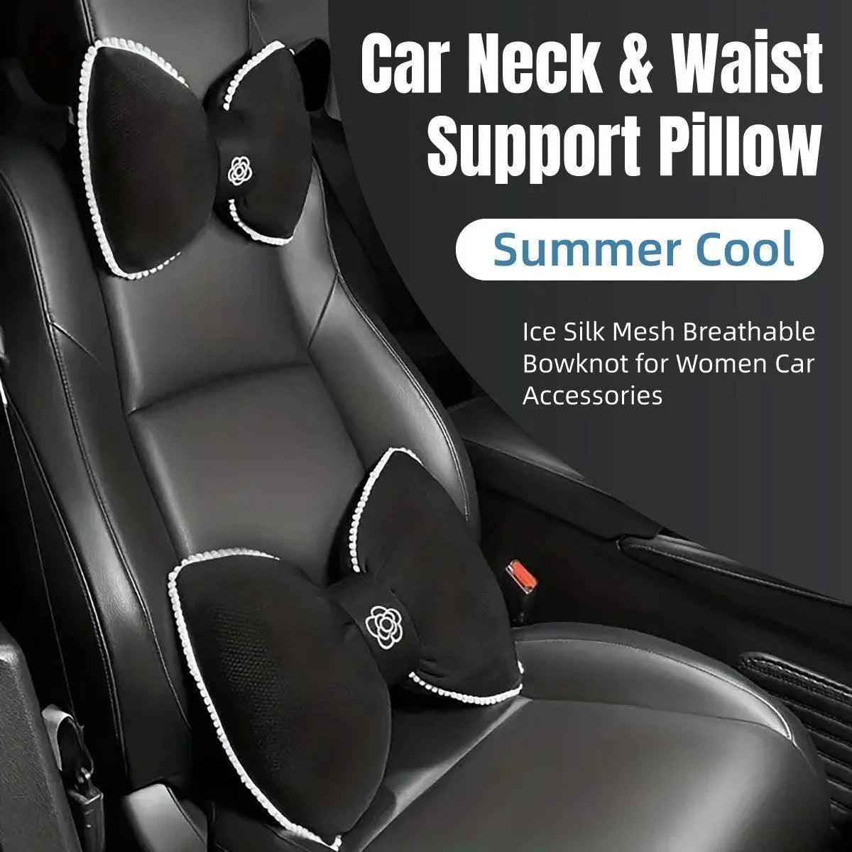 Black Bowknot Neck Pillow Plush Bow Tie Soft Plush Car Headrest Waist Support - Headrest V528-CAMELLIA-HEADREST-943564
