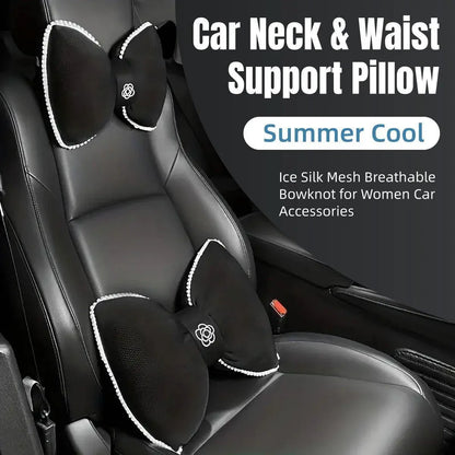 Black Bowknot Neck Pillow Plush Bow Tie Soft Plush Car Headrest Waist Support - Headrest V528-CAMELLIA-HEADREST-943564
