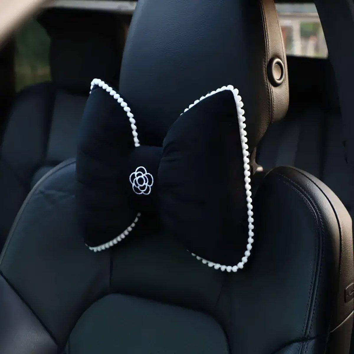 Black Bowknot Neck Pillow Plush Bow Tie Soft Plush Car Headrest Waist Support - Waist V528-CAMELLIA-WAIST-SUPPORT-377108