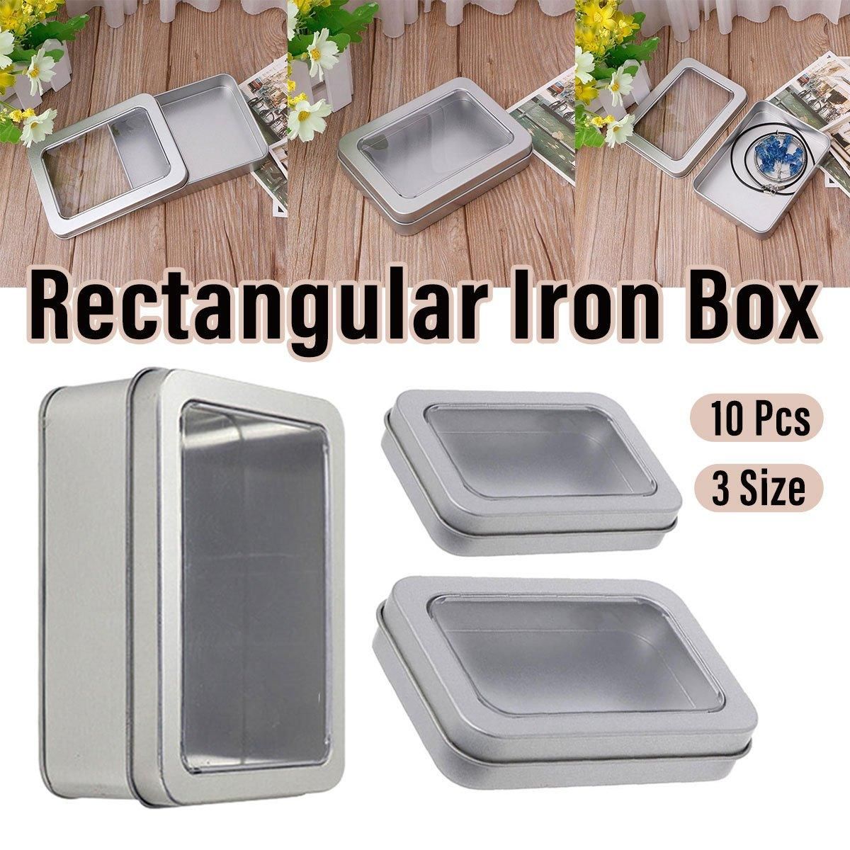 10pcs Metal Iron Box with Open Window Storage Rectangle Packaging Containers - 12.5x9x5cm V528-CAN-10PCS-125-90-50-161228