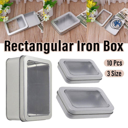 10pcs Metal Iron Box with Open Window Storage Rectangle Packaging Containers - 12.5x9x5cm V528-CAN-10PCS-125-90-50-161228