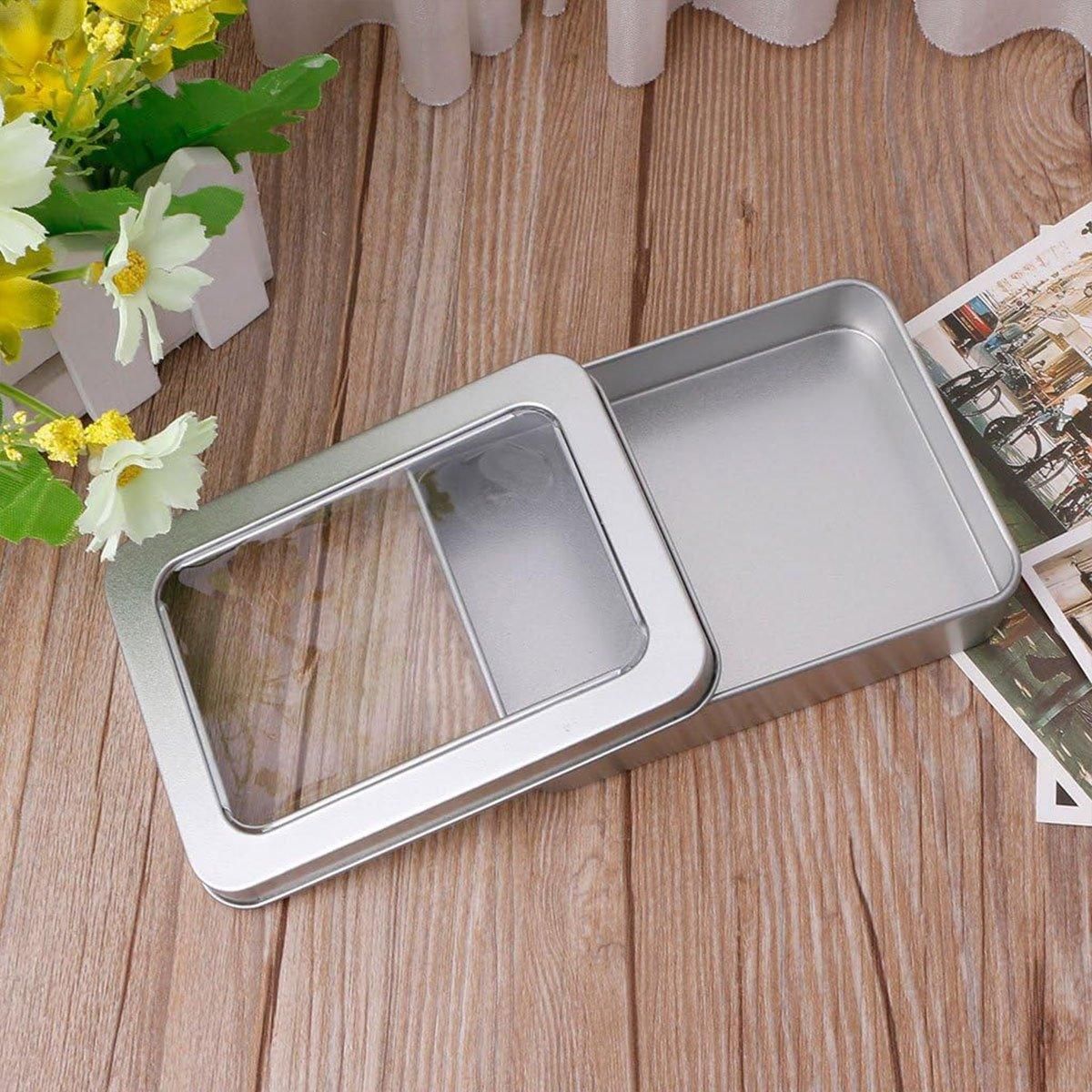 10pcs Metal Iron Box with Open Window Storage Rectangle Packaging Containers - 12.5x9x5cm V528-CAN-10PCS-125-90-50-161228