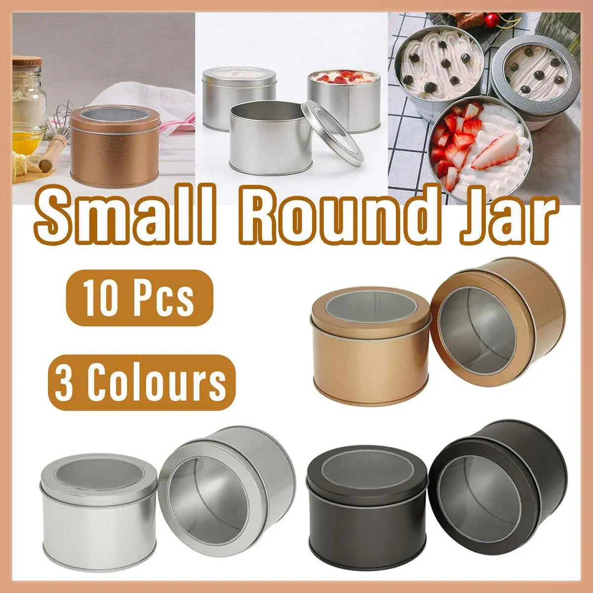 10pcs Open Window Cake Tin Box Bakery Biscuit Packaging Storage Tin Box Set - Gold V528-CAN-10PCS-GOLD-9-6-586367