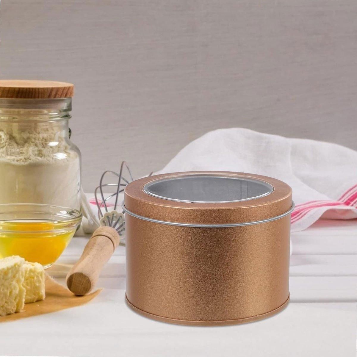 10pcs Open Window Cake Tin Box Bakery Biscuit Packaging Storage Tin Box Set - Gold V528-CAN-10PCS-GOLD-9-6-586367