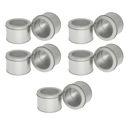 10pcs Open Window Cake Tin Box Bakery Biscuit Packaging Storage Tin Box Set - Sliver V528-CAN-10PCS-SLIVER-9-6-355230