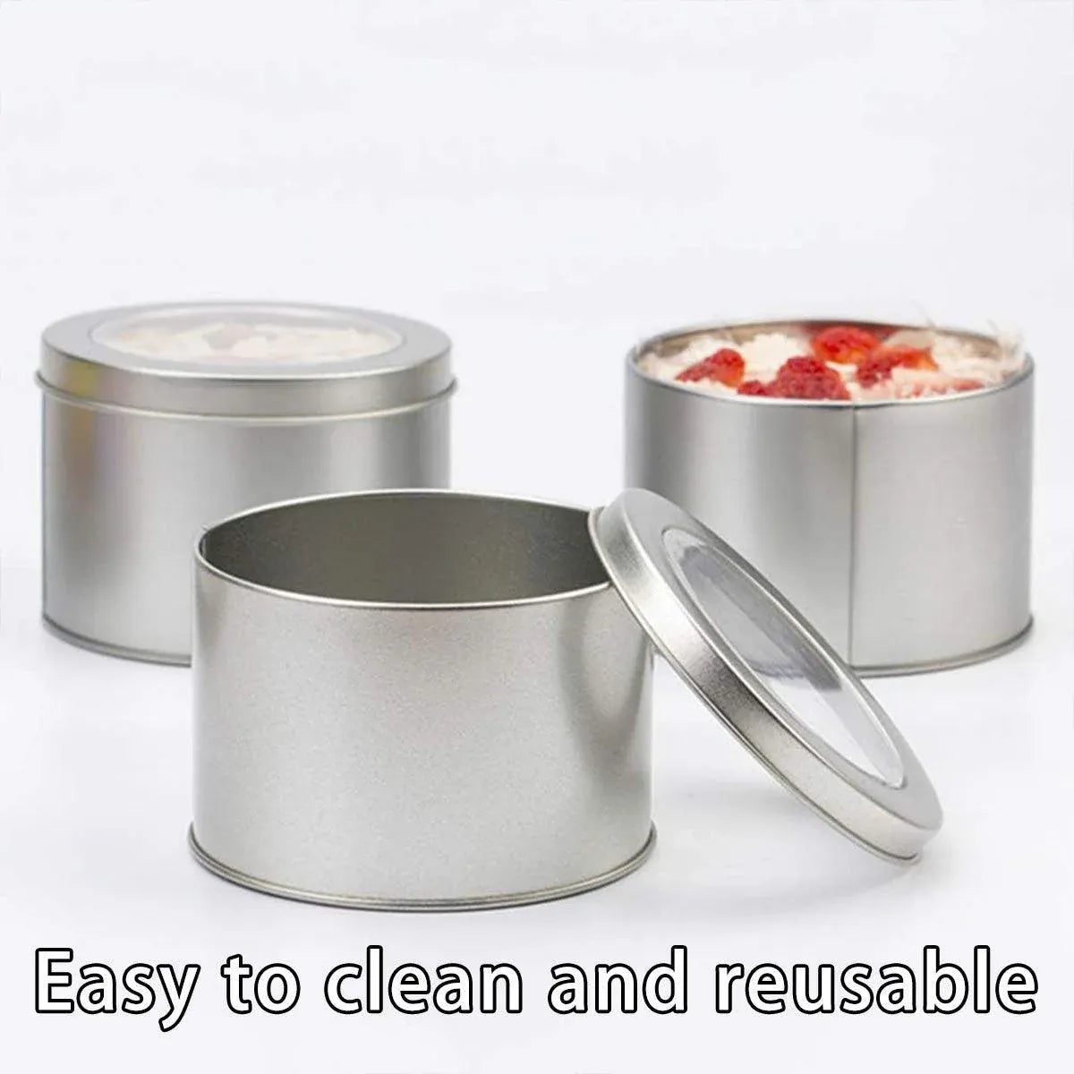 10pcs Open Window Cake Tin Box Bakery Biscuit Packaging Storage Tin Box Set - Sliver V528-CAN-10PCS-SLIVER-9-6-355230