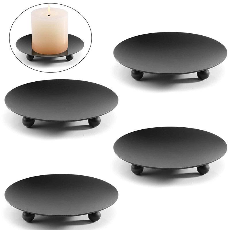 4pcs Iron Plate Candle Holder Aroma Base Tray for Decorative Candle Stand Set - Black V528-CANDLESTICK-4PCS-BLACK-971256
