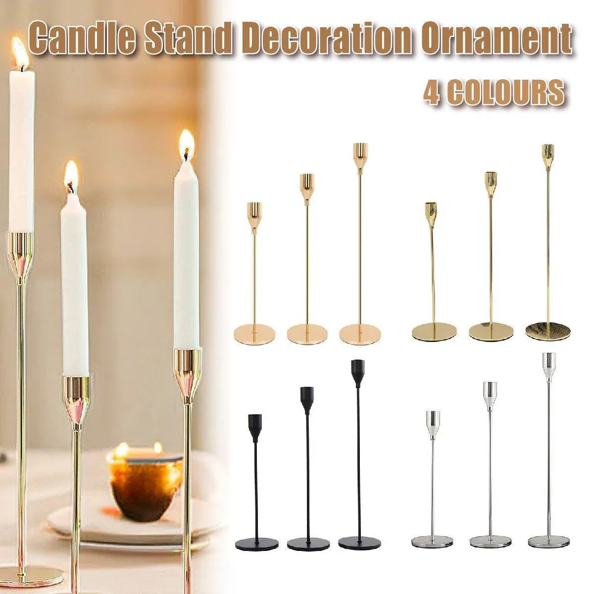 Set of 3 Decorative Candlestick Holder Candle Stand for Wedding / Dinner / Party - Gold V528-CANDLESTICKS-GOLD-110474