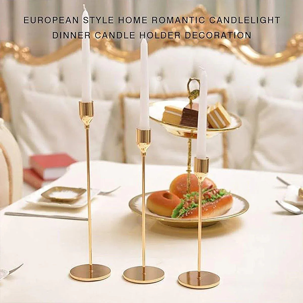 Set of 3 Decorative Candlestick Holder Candle Stand for Wedding / Dinner / Party - Gold V528-CANDLESTICKS-GOLD-110474