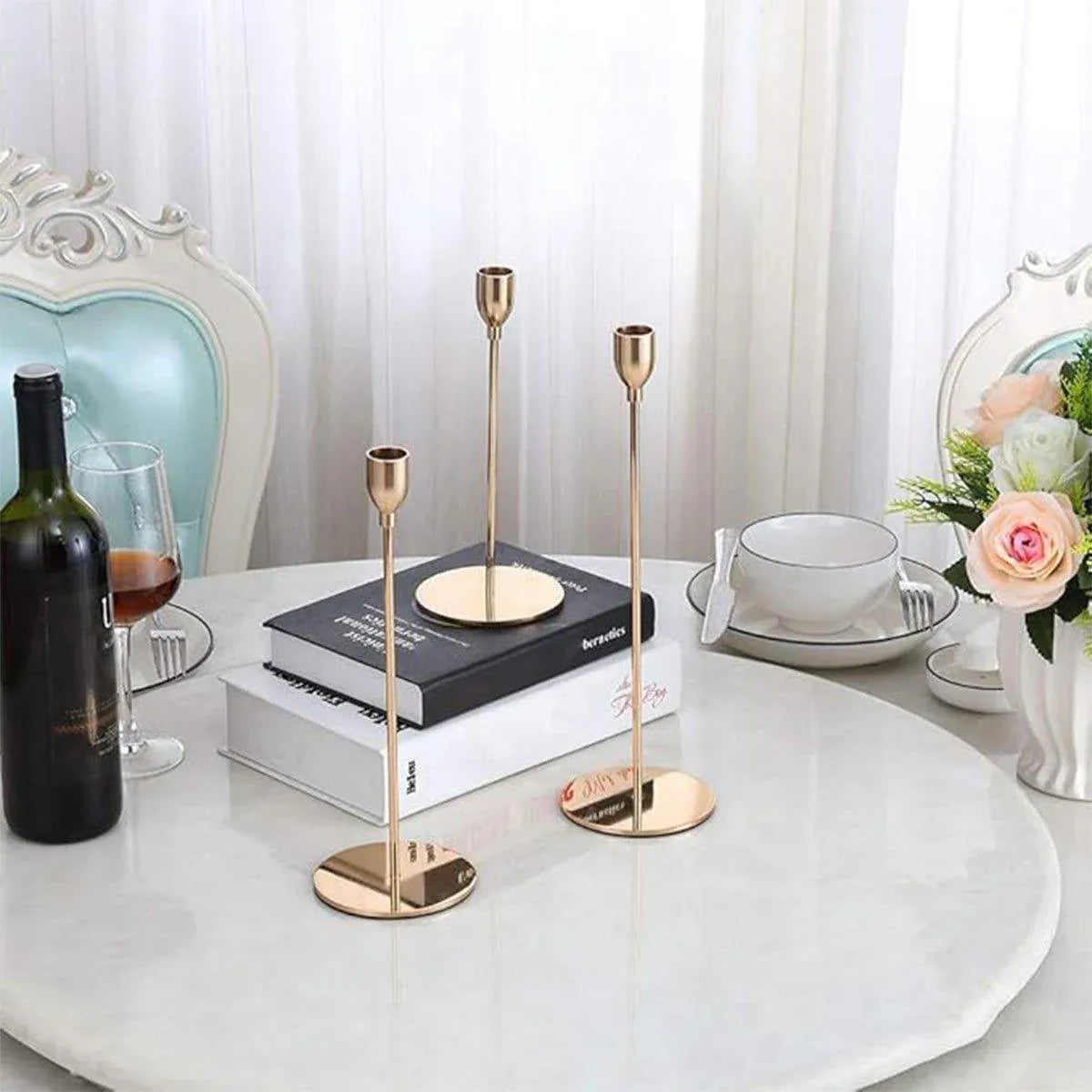 Set of 3 Decorative Candlestick Holder Candle Stand for Wedding / Dinner / Party - Gold V528-CANDLESTICKS-GOLD-110474