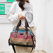 Rainbow Stripe Canvas Bag Patchwork Tote Bag Fashion Handbag Women Shoulder Bag V528-CANVAS-BAG-305884