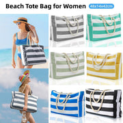 Large Bohemian Striped Canvas Beach Bag Zipper Tote for Travel Outdoor Vacation - Grey V528-CANVAS-BAG-GREY-283356