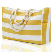 Large Bohemian Striped Canvas Beach Bag Zipper Tote for Travel Outdoor Vacation - Grey V528-CANVAS-BAG-GREY-283356